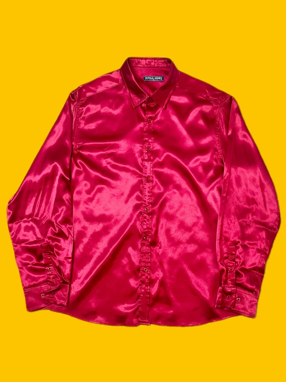PJ Paul Jones Red Satin Button Up Shirt XL Glossy Dress Party Streetwear
